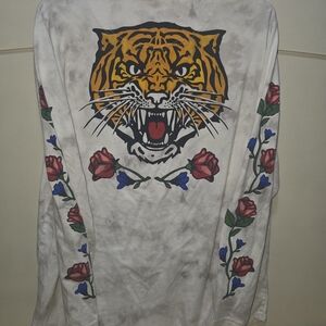 Roaring Tiger Graphic Long Sleeve Tee with Rose Sleeves